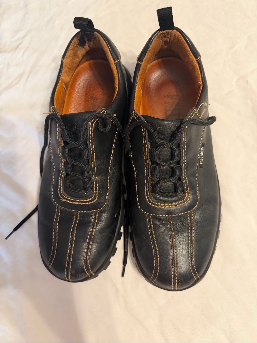 Palladium Women Black Leather Casual Shoes with Tan Stitching
